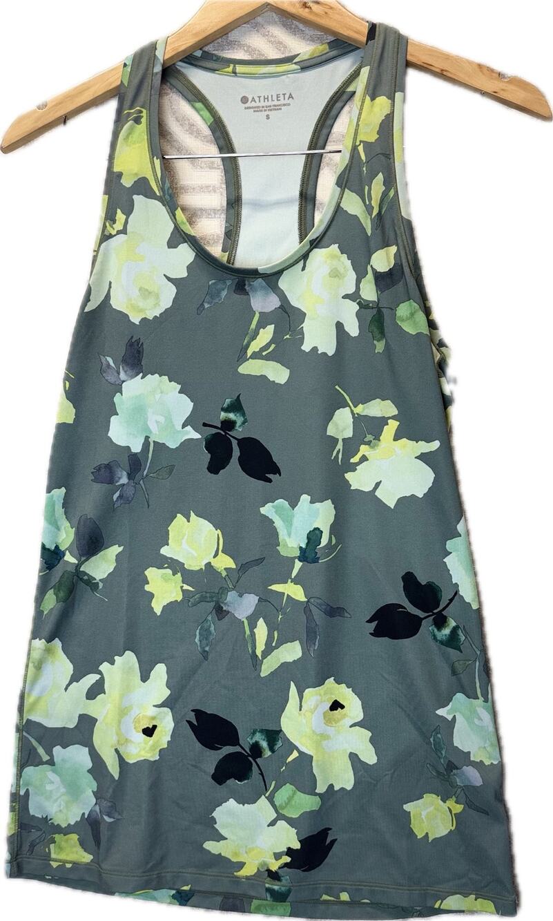 Athleta Racerback Workout Tank Top Size Small S Green Floral Print Activewear